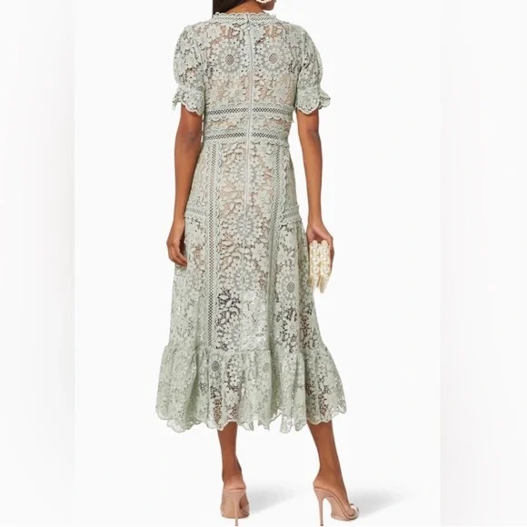 Self-Portrait Guipure Lace Midi Dress in Pistachio Green, Size 6 NWOT - Picture 2 of 16